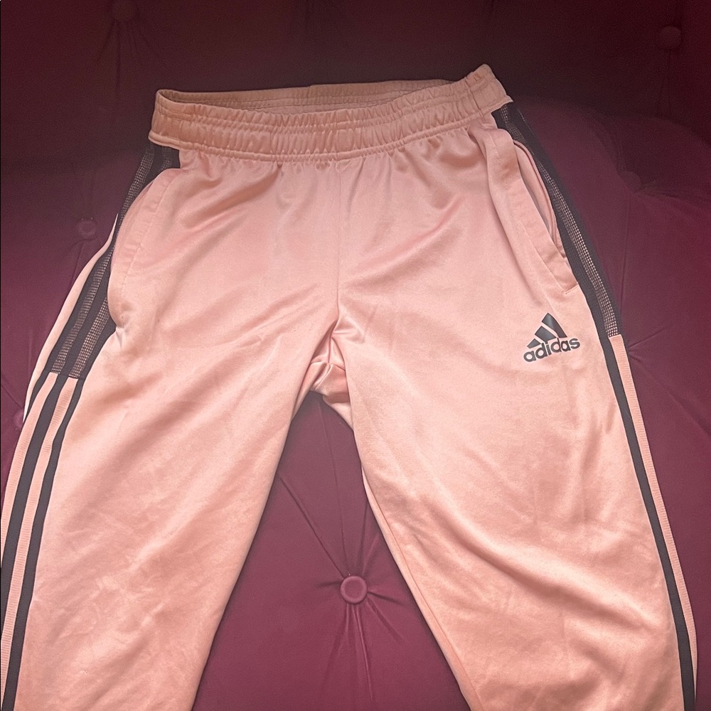Adidas Light Pink Joggers with Black Stripes